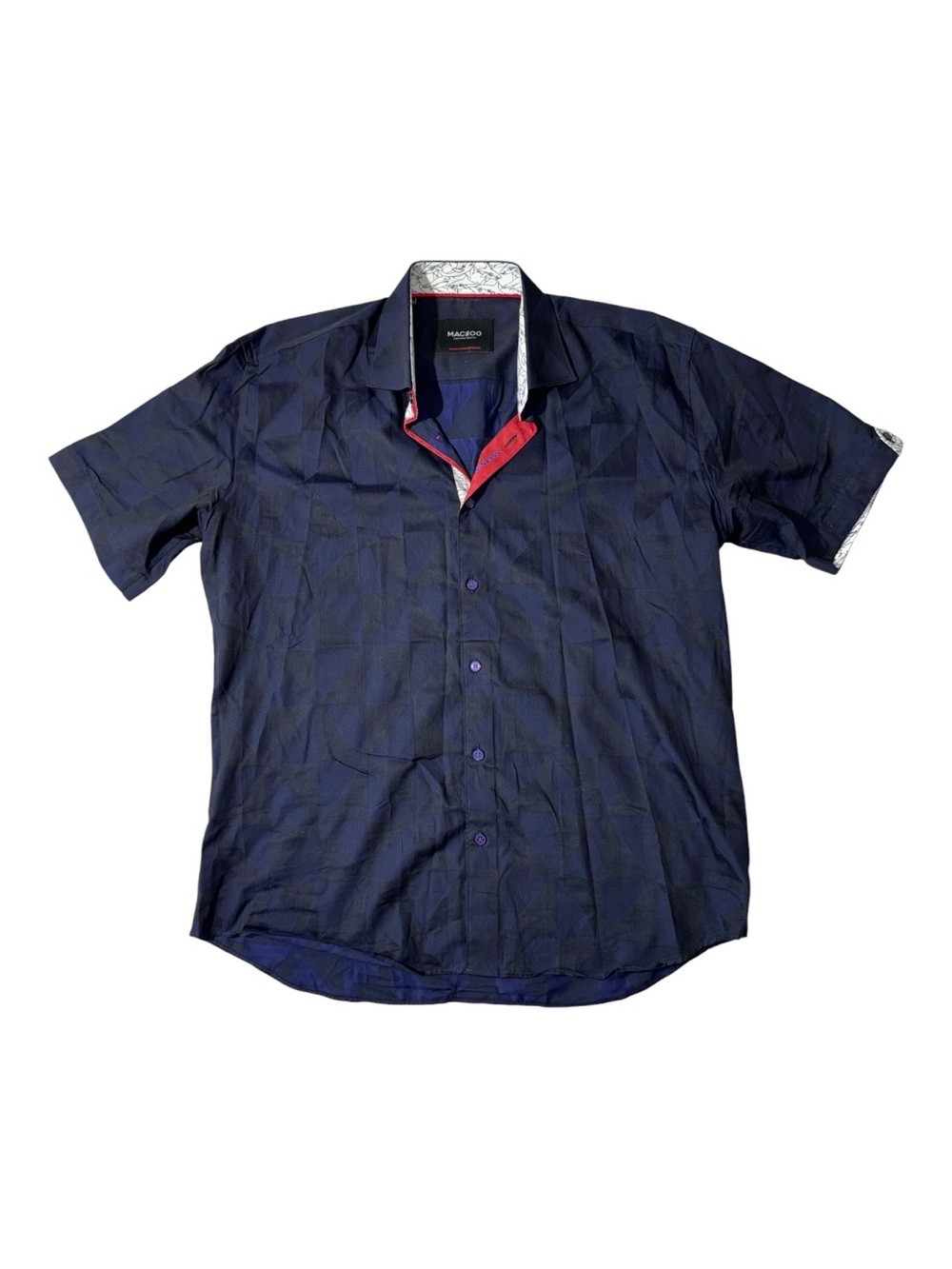 Maceoo mens 5 XL dark blue geo short sleeve button up casual shirt EUC